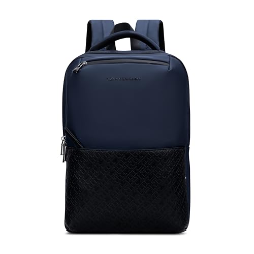 Image of Tommy Hilfiger Unisex Laptop Backpack LUMO | Twill & PU Dual-Material Design with WR Zippers | Trolley Sleeve | Backpack for Office, Work and College