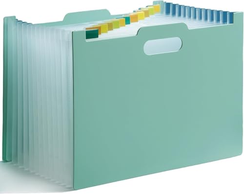 ドキュメントスタンド ヨコ A4 13ポケット 資料整理 家庭資料収納 書類ケース 卓上収納 自立型 伸縮式 (グリーン)