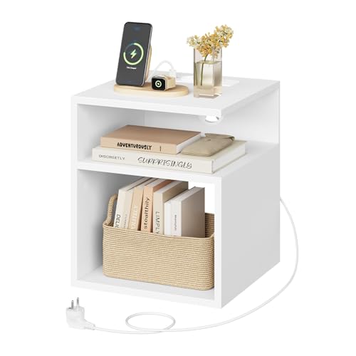 EUGAD Nachttisch, Nachtschrank Beistelltisch mit Ladefunktion, 2 AC-Steckdosen, 1 USB-Anschluss, 1 Type-C-Anschluss, Nachtkästchen für Schlafzimmer,...