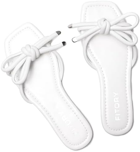 FITORY Women's Flat Sandals Square Open Toe Thong with Cute Knot for Summer Size 6-11