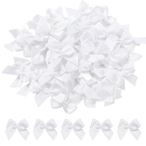 Jollybows 100 laços de 2,5 cm, branco mini laços coloridos de dupla face, para costura, artesanato, presentes, decoração de casamento