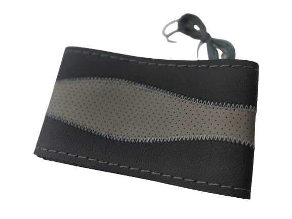 BLACKBIRD Faux Leather | Stitchable Breathable | Stitchable Anti Slip Car Grip Steering Wheel Cover (Black & Grey)