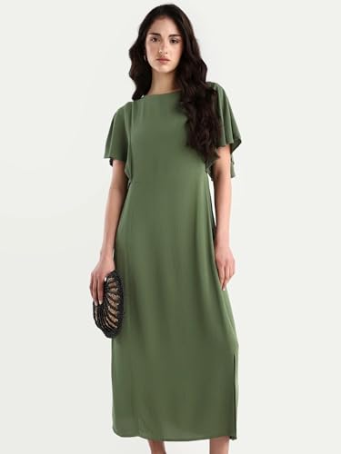 Image of RAREISM FIT and Flare Plain MIDI Dress