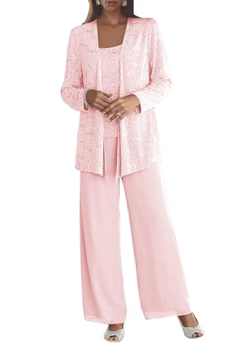 3 Pieces Chiffon Mother of The Bride Pant Suits for Wedding Sequin Grandmother of The Bride Pant Suits with Jacket
