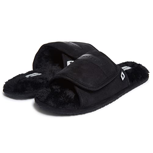 Image of Lucky Brand Mens Microsuede Memory Foam Open Toe Slippers, Cool Adjustable Strap Indoor Outdoor House Sliders for Men