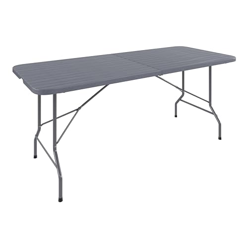 Tavolo Tavolino Pieghevole In Resina Dura Set Birreria Facile Trasporto Con Maniglia Ideale Terrazzo Campeggio Giardino Fiere Sagre Rettangolare 180 x 74 x 74 Cm (Grigio Scuro, Effetto Legno)