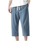 Generisch Jogginghose Herren 3/4 Baumwolle Leinen Strandhose Leichte Sommerhose Sommer Freizeithose Baggy Herrenhosen Modische Outdoorhose Regular Fit Laufhose Hellblau XL