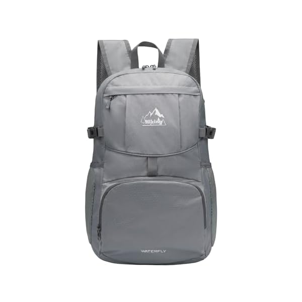 WATERFLY Hiking Packable Daypack Backpack: 35L Ultra Lightweight Day Pack for Woman Man - Large Compact Folding Back Pack for Outdoor Sport Cycling Camping Travel Trip - Gray