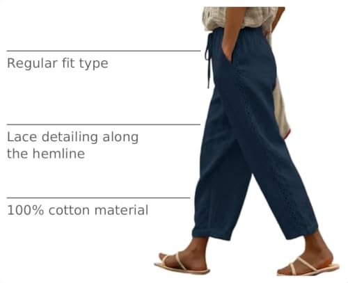Image of Acelitt Women Casual Lightweight Drawstring Elastic Waist Pants with Pockets, S-XXL