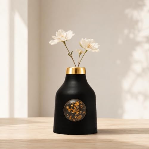 Image of Urban Born Metal vases for Flowers & Plants | Metal pots for Plants | Home Decor | Vases Decorative | Living Room | Living Room Vintage Decor (12 X 12 X 18 cm) Black