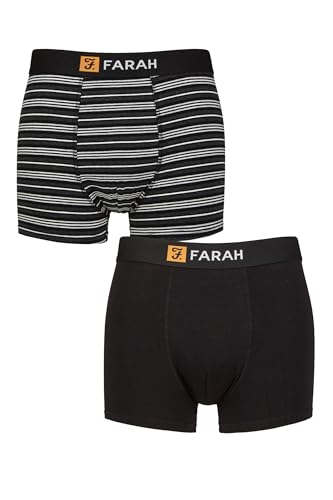Farah Herren Trunks 2er Pack – Klassischer Schnitt, weiches Stretch-Material, einfarbig & gestreift, stützende Bequeme Unterwäsche für Alltag, Größen S–XL Feine Streifen Schwarz/Anthrazit M