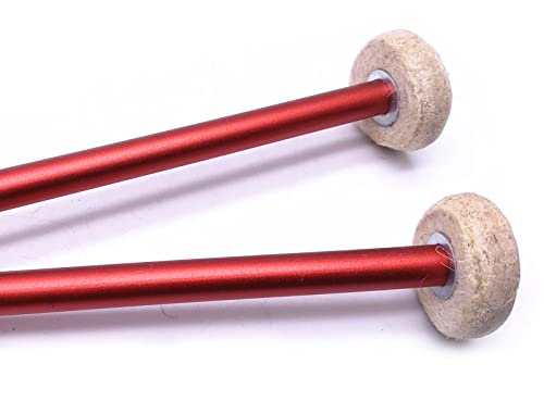 Tuoren 2Pcs Felt Mallets Percussion Staccato Timpani Sticks With Aluminium Alloy Handle 38.5Cm/15" Long (Red) #TOP3