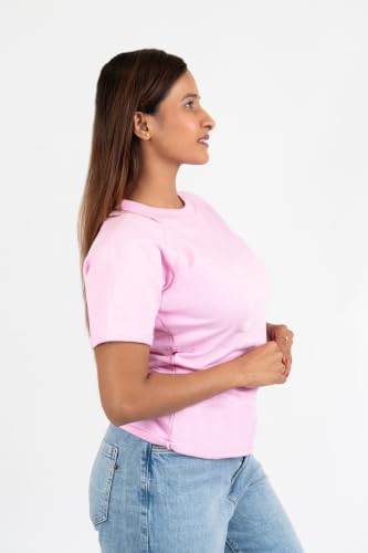 Image of Women French Terry Raglan Crew Neck | 100% Cotton Stylish Casual Comfortable Regular Fit Solid Half Sleeves Round Neck T-Shirt for Women