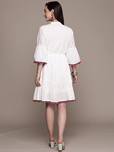 Image of ishin Women's Embroidered A-Line Knee Length Dress