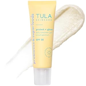 TULA Skin Care Protect + Glow Daily Sunscreen Gel Broad Spectrum SPF 30 – Skincare-First, Non-Greasy, Non-Comedogenic & Reef-Safe with Pollution & Blue Light Protection, Supersize, 3.38 oz
