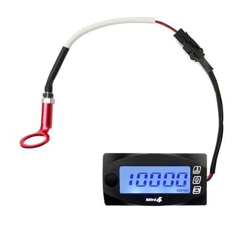 4-in-1 ミニ LED デジタル バイク シリンダー温度表示メーター - RPM タコメーター、電圧、時間、温度警告(RPM-Mini-4-14MM)