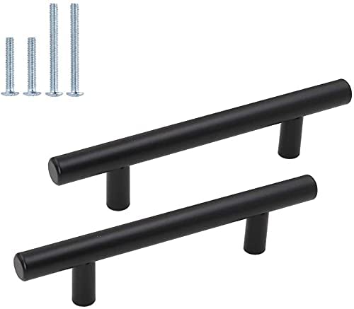 Goldenwarm 15 Pack Black Kitchen Handles 96mm Hole Center Black Cupboard Door Handles Stainless Steel