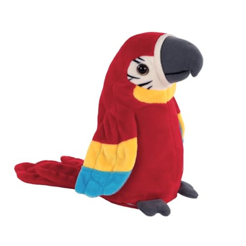 Idena 40358 - Plappertier Papagei in Rot, ca. 17 cm, Plüschtier spricht...