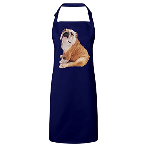 Tablier de cuisine premium navy motif bouledogue beige avec design artistique élégant