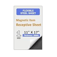 Flexible Steel Vinyl Magnetically-Receptive Sheet, 11\"x17\" 1 Pc, With Adhesive, Flat Rubber Metal Sheeting, Flexible Iron Works With All Magnets