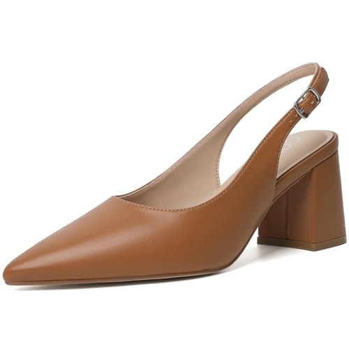 Mostrin Brown Block Slingback Heels for Women...