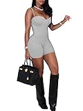 acelyn Sexy One Piece Jumpsuit for Women Summer Sleeveless Pad Bustier Camisole Bodycon Shorts Set Clubwear Gray S