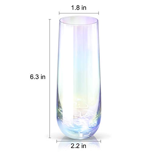 Gutsdoor Radiance White Pearl Luster Stemless Champagne Flutes Glasses Set of 4-290ml(10 Ounce) Elegant All-Purpose Wine Drinking Glassware Beverage Cups for Water, Juice, Beer, Whiskey & Bar Decor