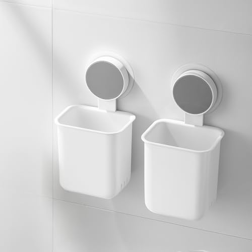 Image of Toothbrush Holder for Bathroom Wall - Pack of 2 | Self Adhesive ABS Organizer for Toothpaste, Comb, Sponge, Remote, Shaving Brush | Wall Mounted Bathroom Storage Box