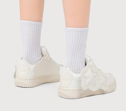 Women's Cute Sneakers Kawaii Breathable Platform Shoes - Lightweight Comfortable Chunky Sneakers for Athletic Hiking, Y2K Korean Style Star Pattern Tennis 6
