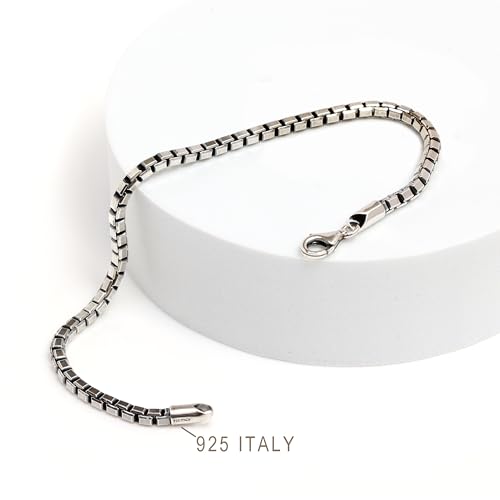 LeCalla Solid 925 Sterling Silver Italian Box Chain Bracelets for Men | Classic 3.5MM Minimalist Silver Bracelets (7.5, 8, 8.5, 9 Inches), Made in Italy4