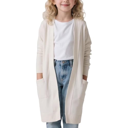 Kids Girls Long Cardigan Solid Color Long Sleeve Sweater Cardigan Winter Fall Casual Sweater Coats with Pocket
