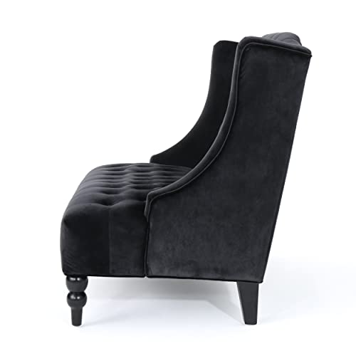 Christopher Knight Home Leora Modern Glam Tufted Velvet Wingback Loveseat, Black / Dark Brown #TOP3