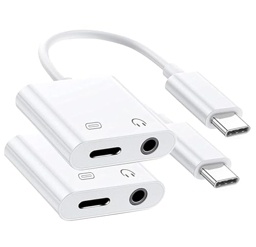 for iPhone 16 Headphone Adapter Splitter, 2 Pack USB Type C to 3.5 mm Headphone/Earphone Jack Aux Audio and Charger Adapter Splitter Dongle for iPhone 16/16 Plus/16 Pro/16 Pro Max/15/15 Pro/15 Pro Max