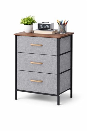 Image of Raawan 3 Layer Drawer Fabric Storage Organizer with Wooden Top and Metal Frame, Modern Dresser Storage Unit for Bedroom, Living Room, Office, Kids Room & Closet, Grey (3 Layer.)