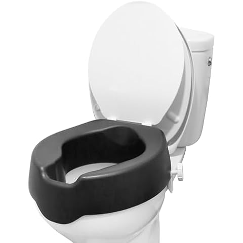 KMINA - Raised Toilet Seat 4 inch, Toilet Seat Risers for Seniors, Riser Toilet Seat, Black Toilet Seat Riser, Handicap Toilet Seat Riser, Soft Elevated Toilet Seat for Elderly, Black Cover