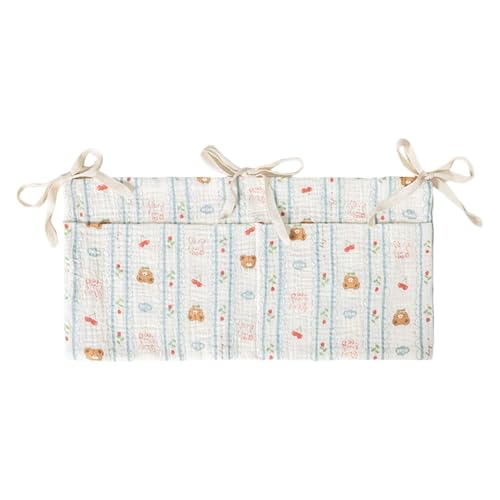 Bolsa organizadora de algodón transpirable junto a la cama con compartimentos espaciosos que se fija de forma segura al velo del bebé Bolsa de almacenamiento esencial para cuna