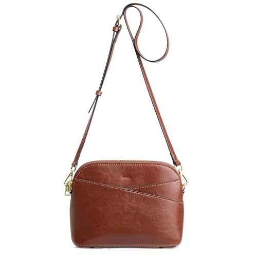 Kattee Leather Crossbody Bags for Women Trendy, Small Purses Handbags Shoulder Bag, Genuine Leather Cross Body Bag for Woman, Dark Brown