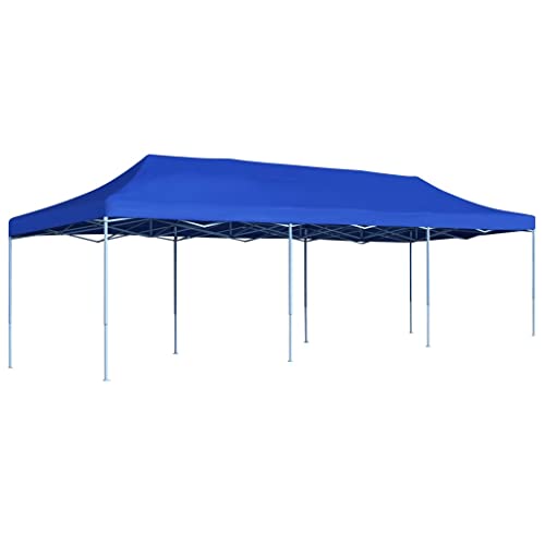 Carpa plegable para fiestas, 3 x 9 m, color azul, resistente a los rayos UV y al agua, con marco de acero resistente, para jardín, terraza y eventos al aire libre