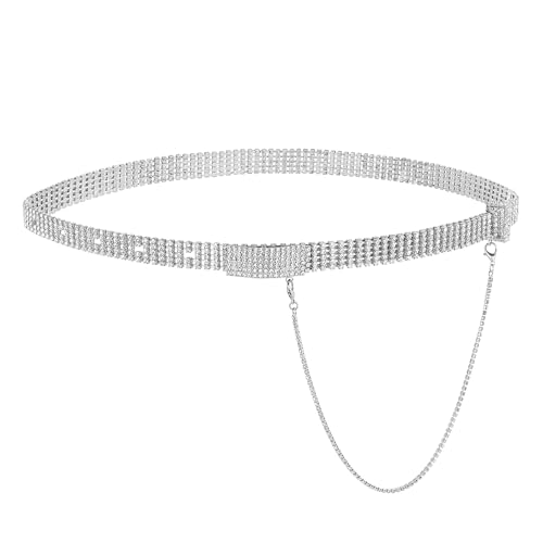 CHIC DIARY Damen Glänzender Strassgürtel Silber/Gold Glitzergürtel für Abendkleind Dekorativer Kettengürtel Taillengürtel Kleidgürtel