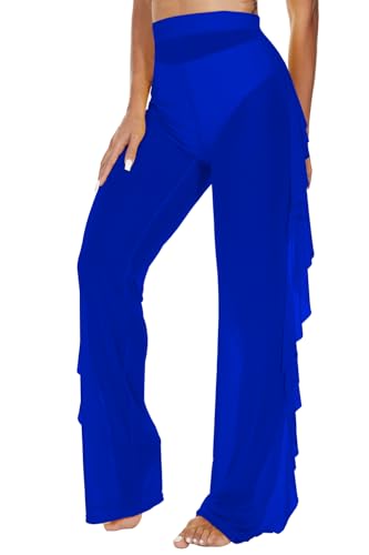 Image of Jumppmile Women's Ruffle Sheer Mesh Swimwear Bikini Cover Up Pants See Through