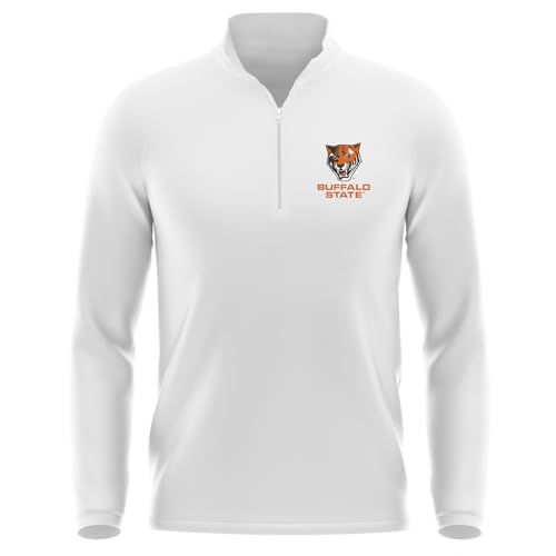 Buffalo State University Men's 1/4 Zip Pullover Left Chest Logo, White, L