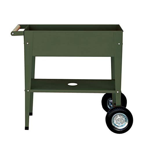 Preisvergleich Produktbild Mobiler Pflanztisch mit Gummirädern vonHerstera Garden / Gartentrolley aus rostfreiem Metall / 75 x 35 x 80 cm / dunkelgrün