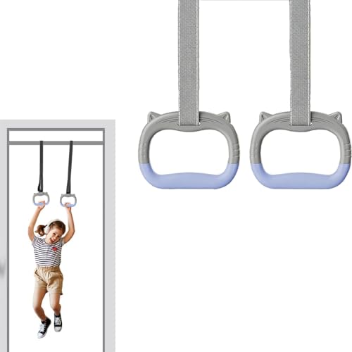 Image of Pull Up Bar for Home for Kids, Gymnastics Equipment for Kids, Kids Hanging Rod for Height, Monkey Bar for Home for Kids, Kids Exercise Equipment for Home, 1.45 Meters Length Adjustable Gray Rings