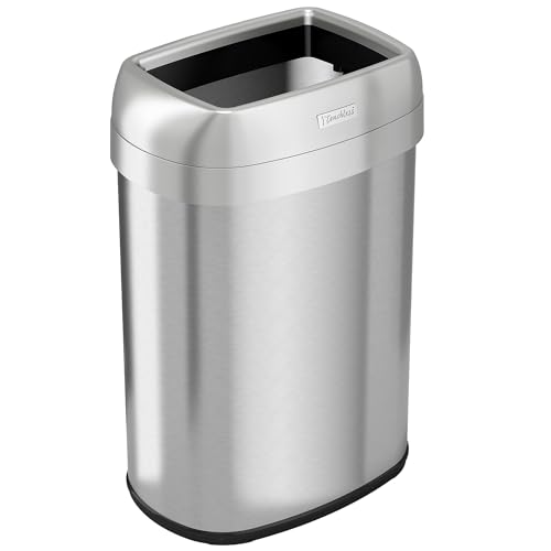 Image of iTouchless 13 Gallon / 50L Open Top Trash Can, Oval Stainless Steel with Double AbsorbX Odor Filters - Fingerprint-Resistant Modern Kitchen and Office Waste Bin for Hassle-Free Disposal