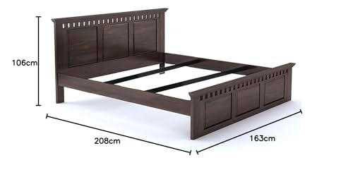 Image of Sheesham Wood Queen Size Bed Without Storage | Solid Wooden Cot Bed | Double Bed Furniture for Bedroom Living Room Home - Q 04, Walnut Finish (Assembly Included)