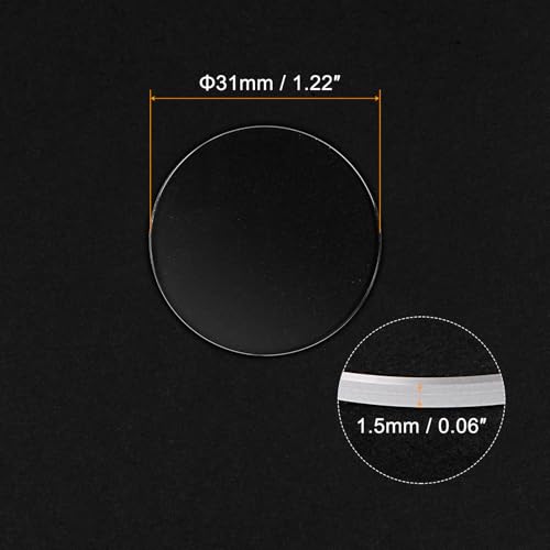 HARFINGTON Watch Crystal Glass Len 31mm Dia 1.5mm Thick Flat Round Clear Sapphire Glasses Watches Face Crystals Lens Replacement for Watchmaker Repair