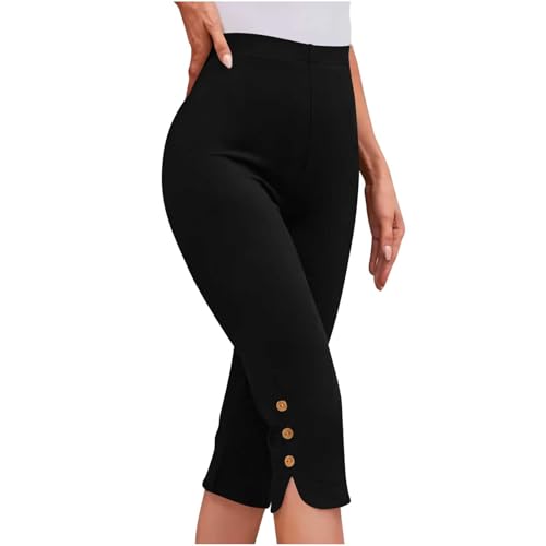 MCILLO Capri Pants for Women 2025 Summer Solid Color High Waisted Lightweight Capris Leggings Womens Cropped Pants2