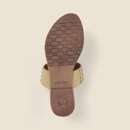 Image of Metro Women Synthetic Studded Toe-Ring Embellished Flat Sandals