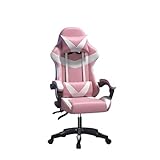 Baroni Home Sedia Gaming con Schienale Ergonomico Inclinabile e Altezza Regolabile, Sedia Ufficio con Supporto Lombare, Poggiatesta Imbottito, 50x62x110-120 cm, Rosa e Bianca