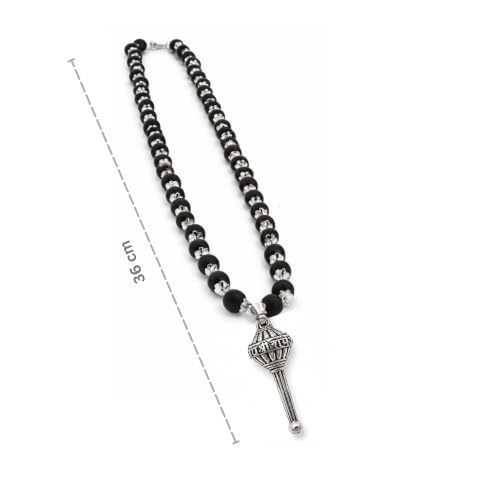 Image of Karungali Malai 8mm Certified with Bajrang Hanuman Gada Pendant Silver Plated | 54 Beads Authentic Black Ebony Wood Mala with German Silver Cap | Spiritual Protection Chain for Men & Women